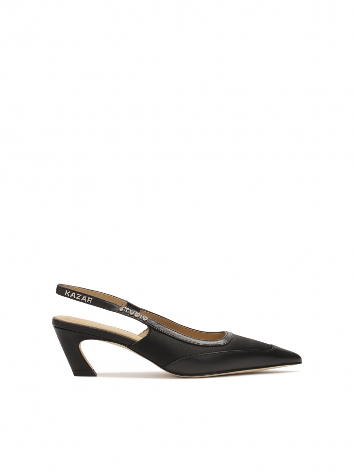 Black slingback pumps with a fashionable heel