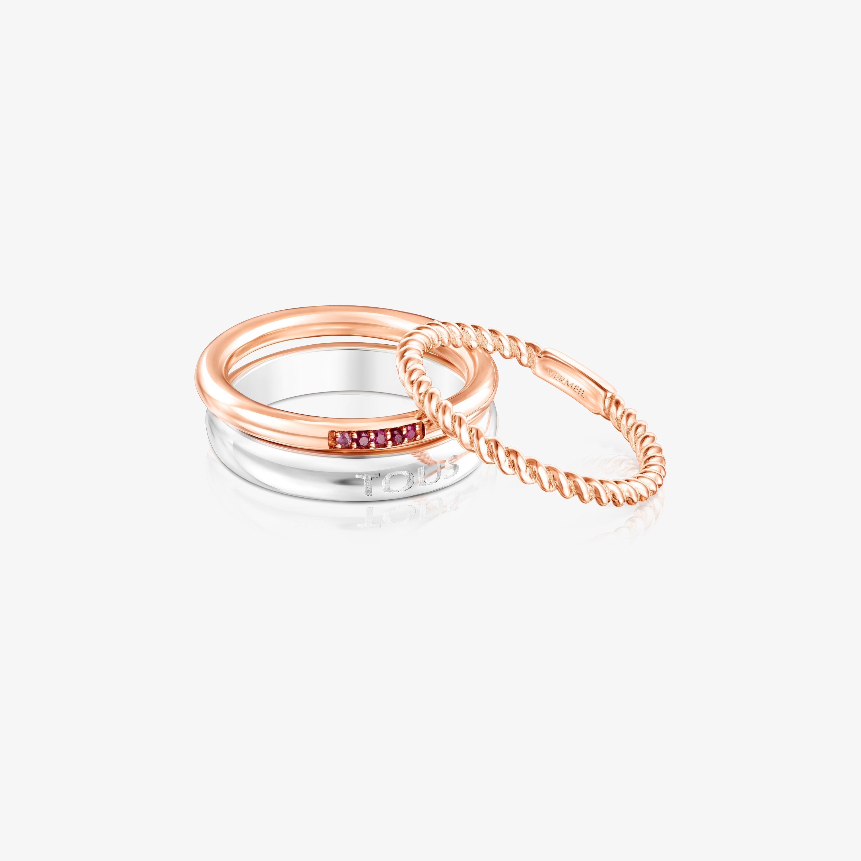 Pack de Anillos de plata, plata vermeil rosa, zafiro y rubí Ring Mix