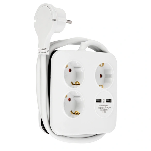 Steckdosenleiste, 3fach, 2x USB, weiß ohne Schalter