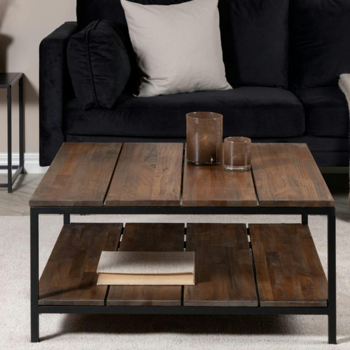 PADLA - Table basse carrée 2 plateaux en bois massif