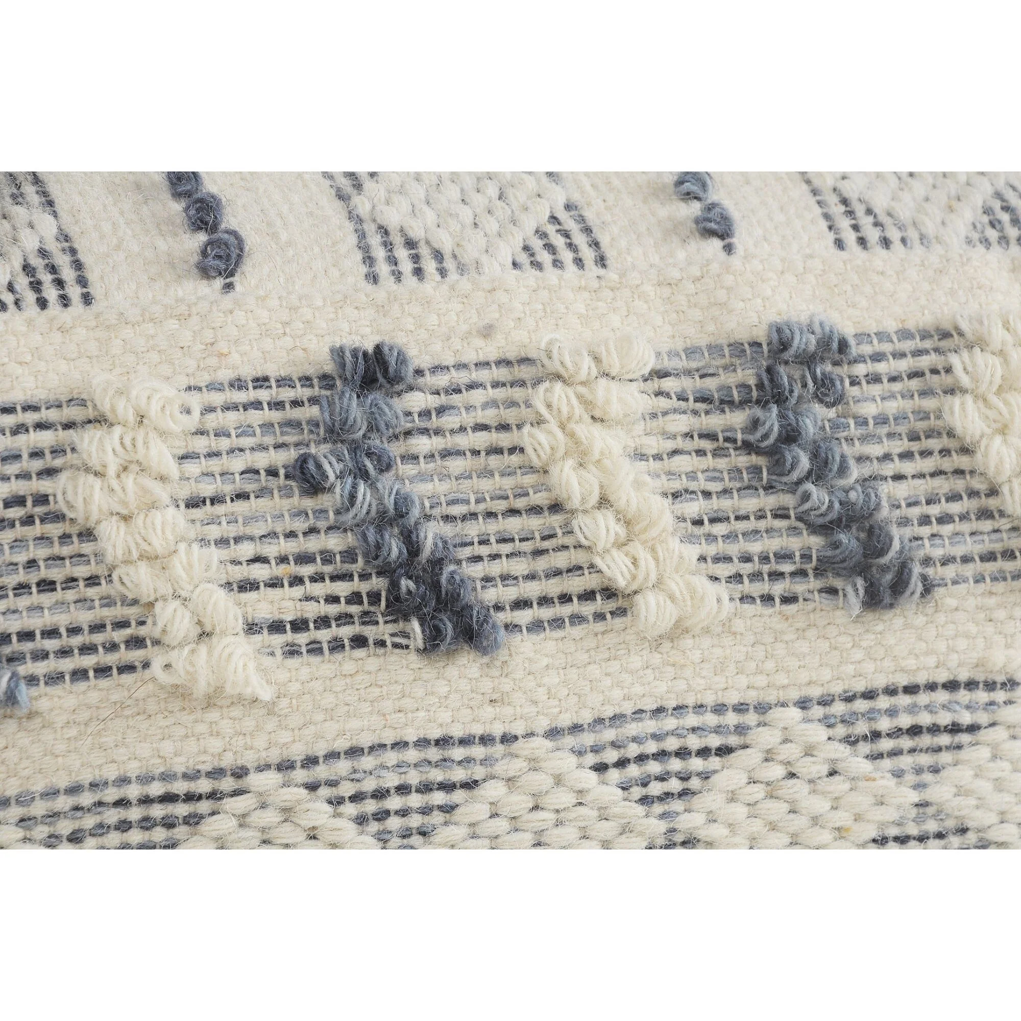 18 Cream and Navy Geometric Tufted Square Wool Pouf Ottoman