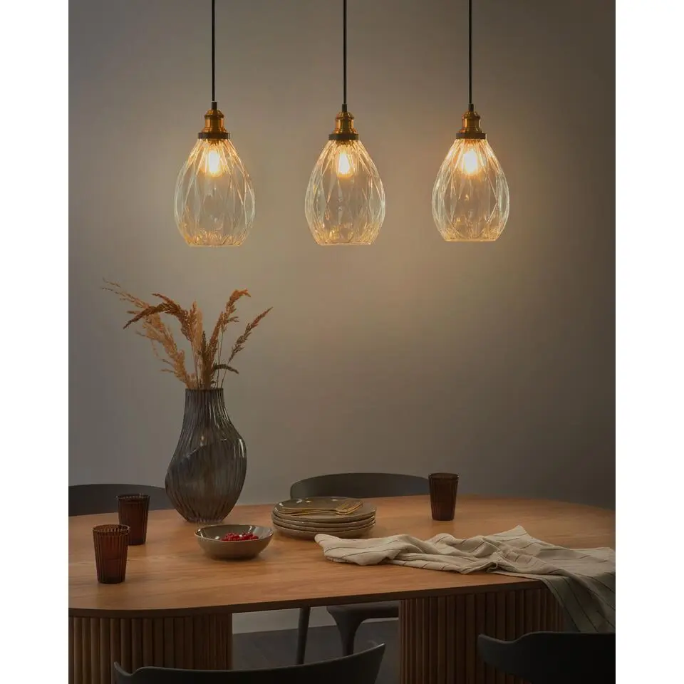 COOSA - Hanglamp - Transparant - 3 lichten - Glas/Metaal