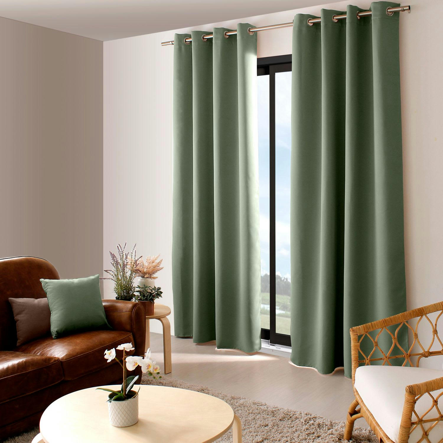 BASIC - Rideau fil noir avec 8 œillets occultant argile 240x140