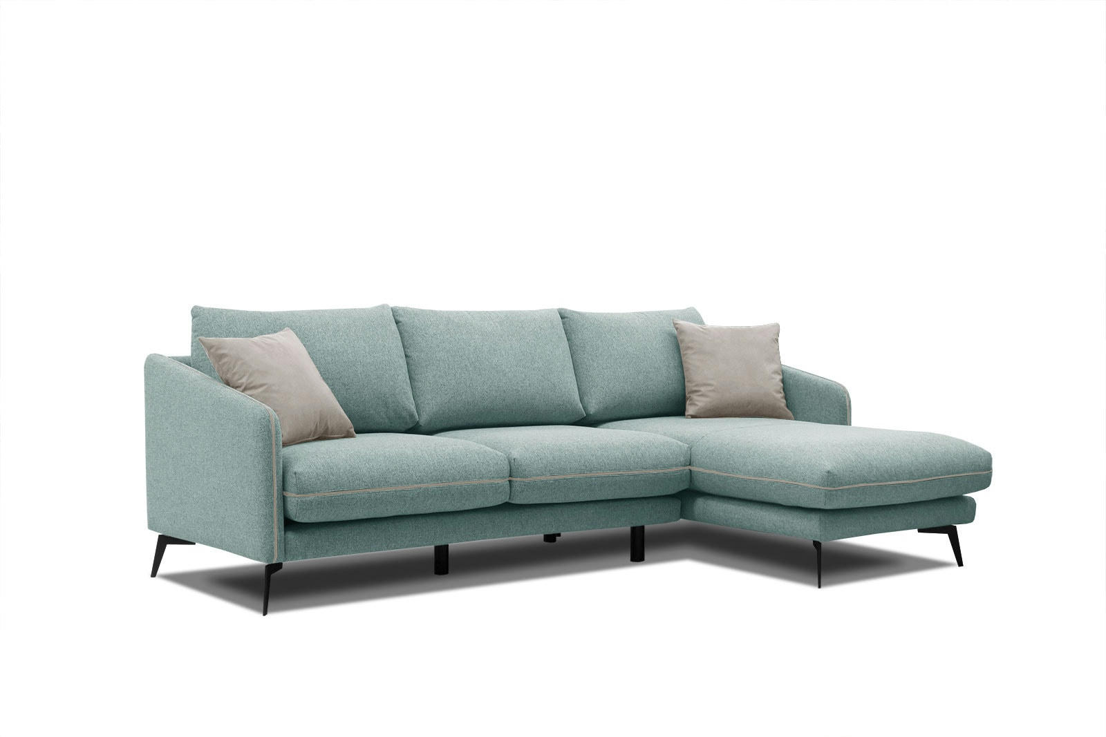 SOGEL - Canapé d'angle droit 4 places tissu bleu turquoise