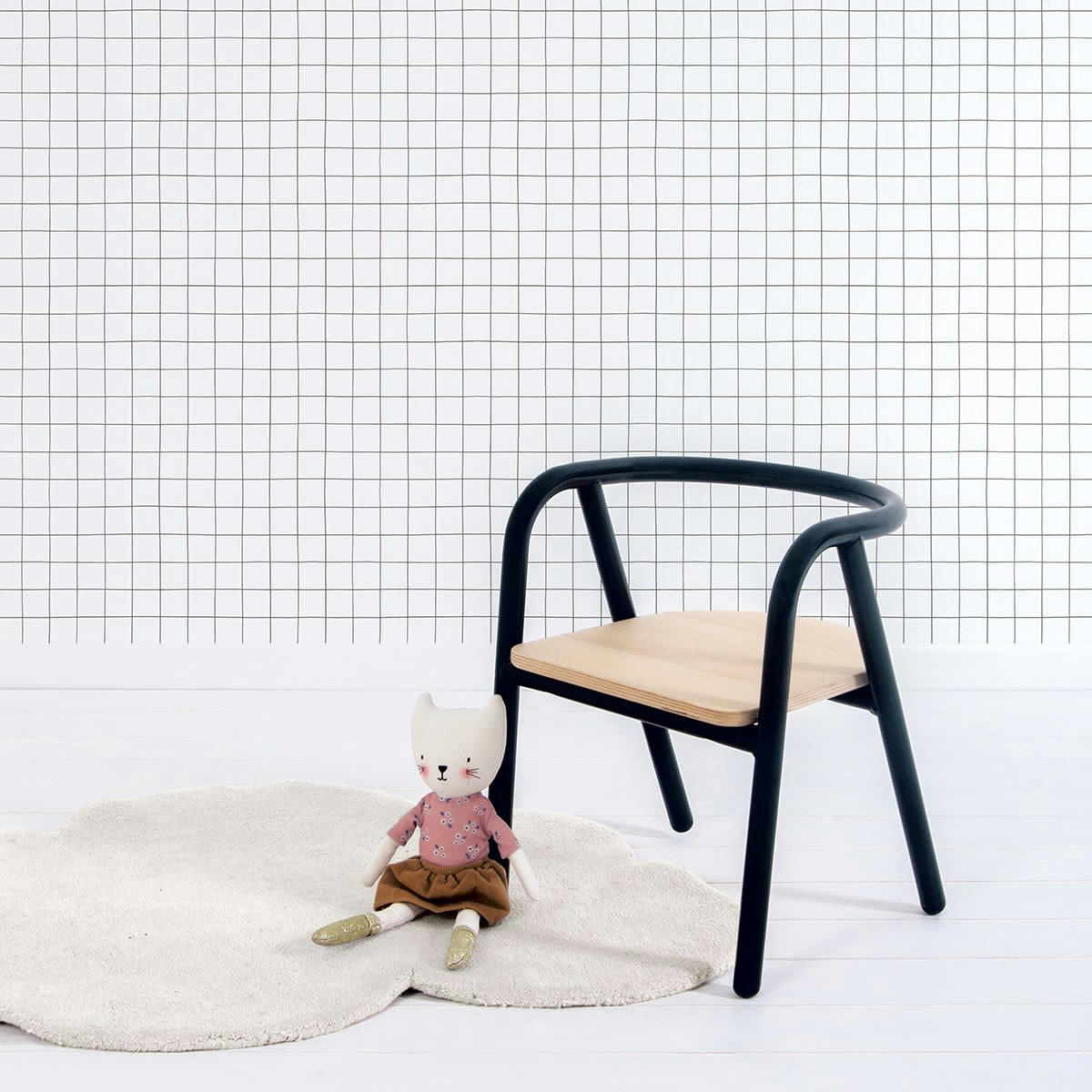 MINIMA - Papier peint quadrillage en Papier Blanc 50cm x 10m