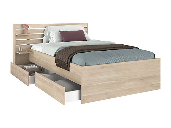 Lit 120 x 190 cm avec 4 tiroirs - Coloris : Naturel   Sommier - TENALIA