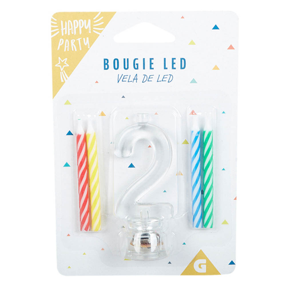 Bougie anniversaire lumineuse à led chiffre 2