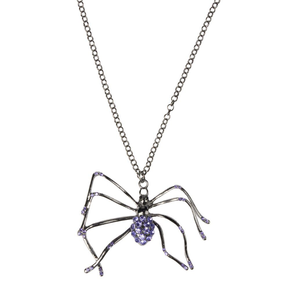 Collier adulte Halloween araignée zinc gris argentée L30cm