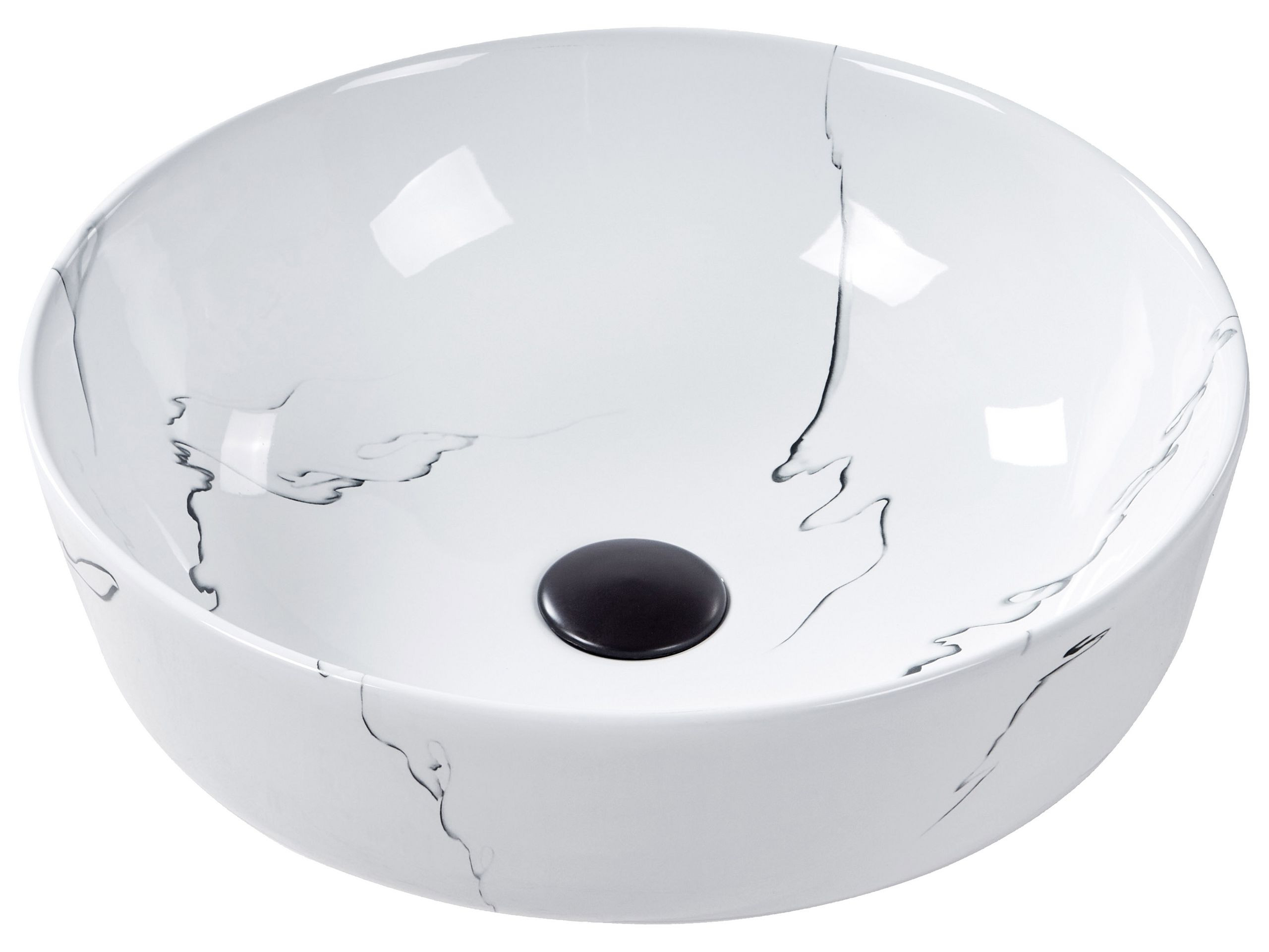 Umywalka nablatowa efekt marmuru biała ⌀42 cm