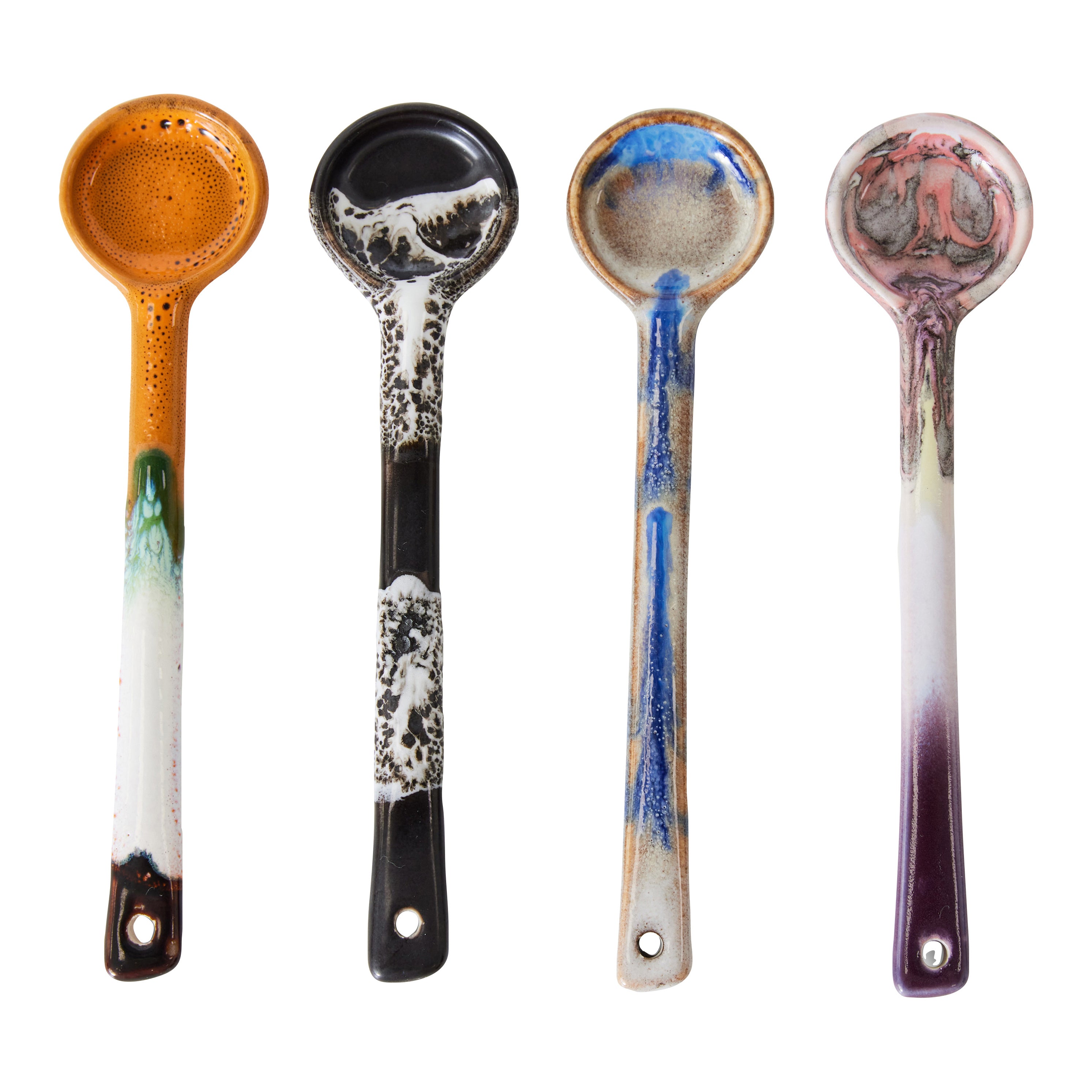 HKliving 70's Ceramics Lepels Set van 4 - L 12,5 cm - Force