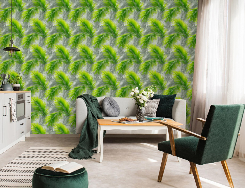 Tapeta Liście Zielony Na Flizelinie Do Sypialni Salonu 50x1000