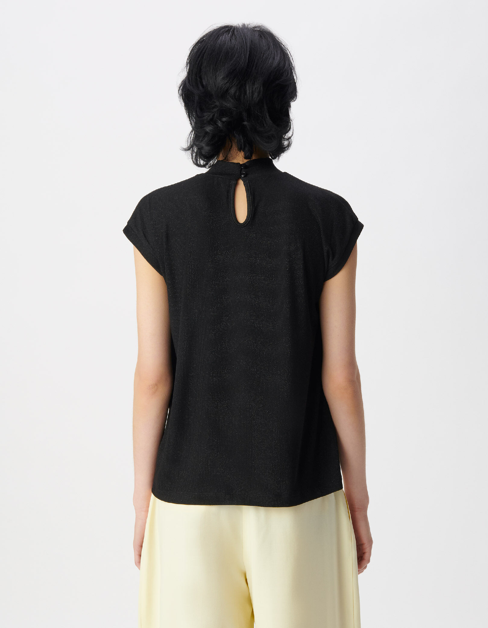 Tee-shirt sans manches noir pailleté Femme