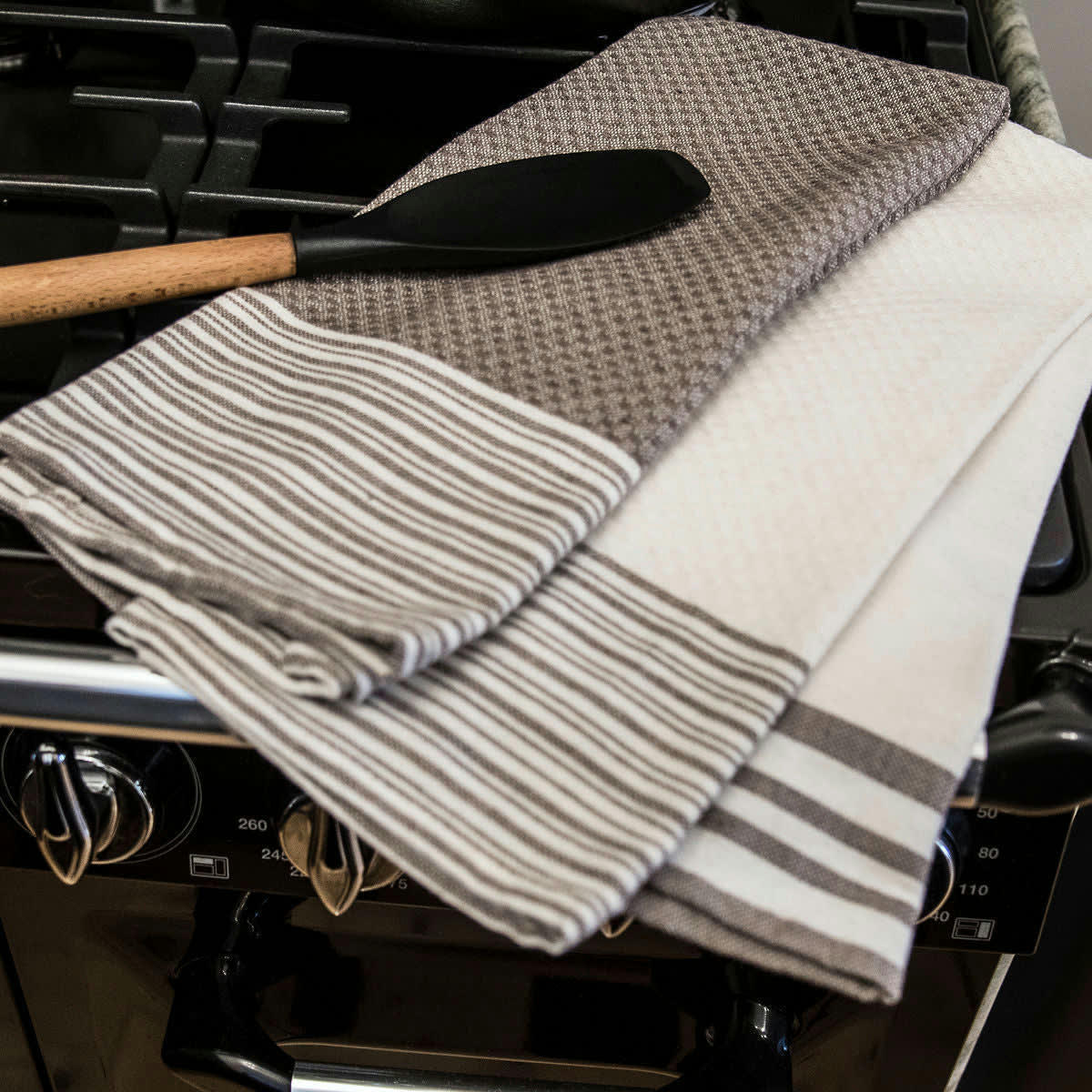 MAHDIA - Torchons (x3) coton  45x70 gris moyen