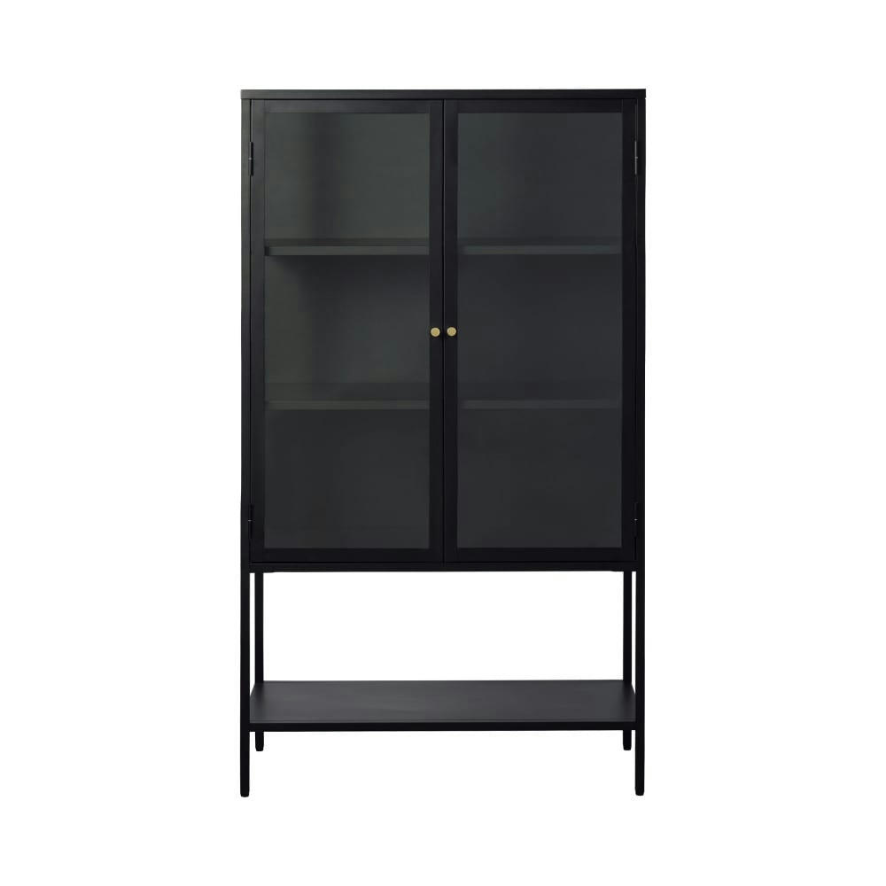ADARE - Buffet haut 2 portes en verre trempé et métal H160cm noir