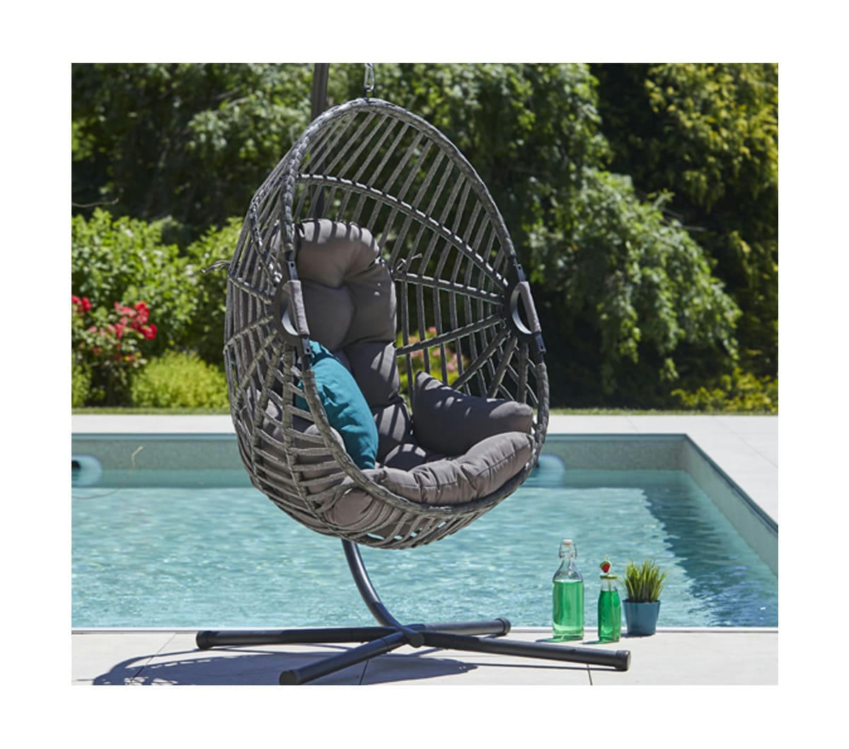 CANBERRA - Fauteuil de jardin suspendu 1 places en acier gris perle