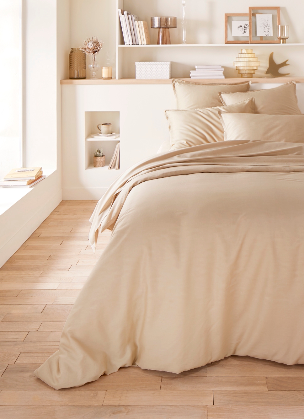 TAIE D'OREILLER EN SATIN DE COTON UNI MORDORE
