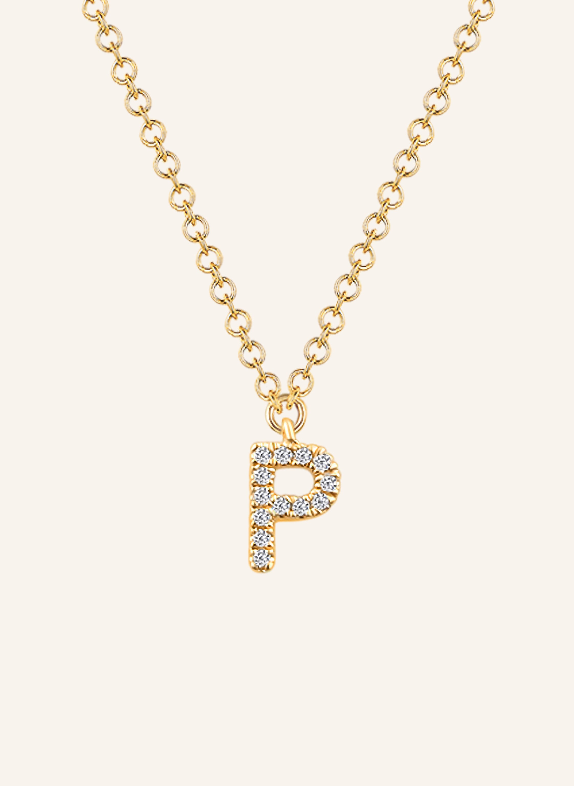 Leaf INITIALIEN Halskette „P“ aus 14 Karat Gelbgold mit Diamanten