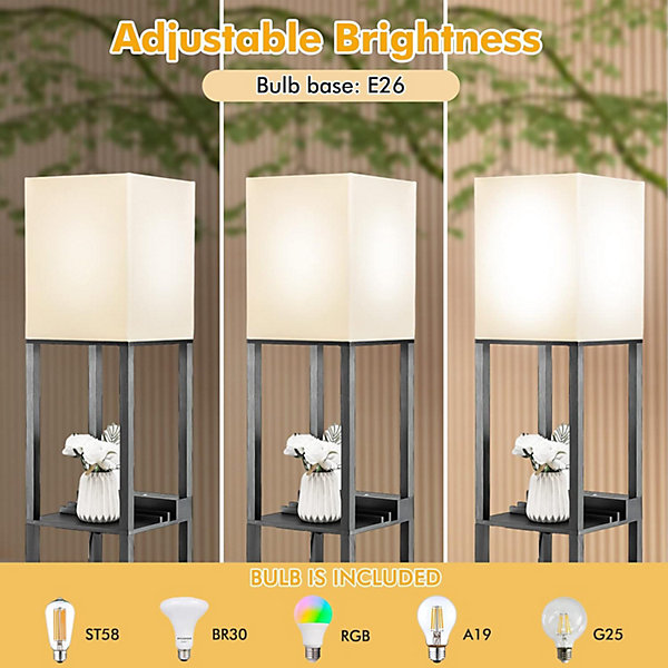 Lampadaire Salon avec 3 étagères et Tiroir Lampadaire Autoportant Moderne avec Luminosité Réglable et 1 Port USB