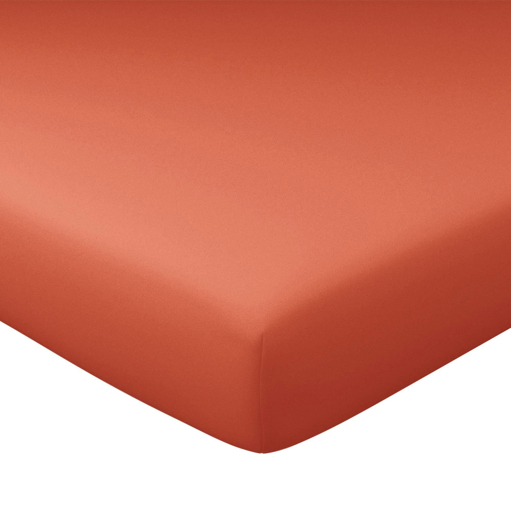 PERCALE - Drap-housse grand bonnet 160x200x32 orange terracotta en coton