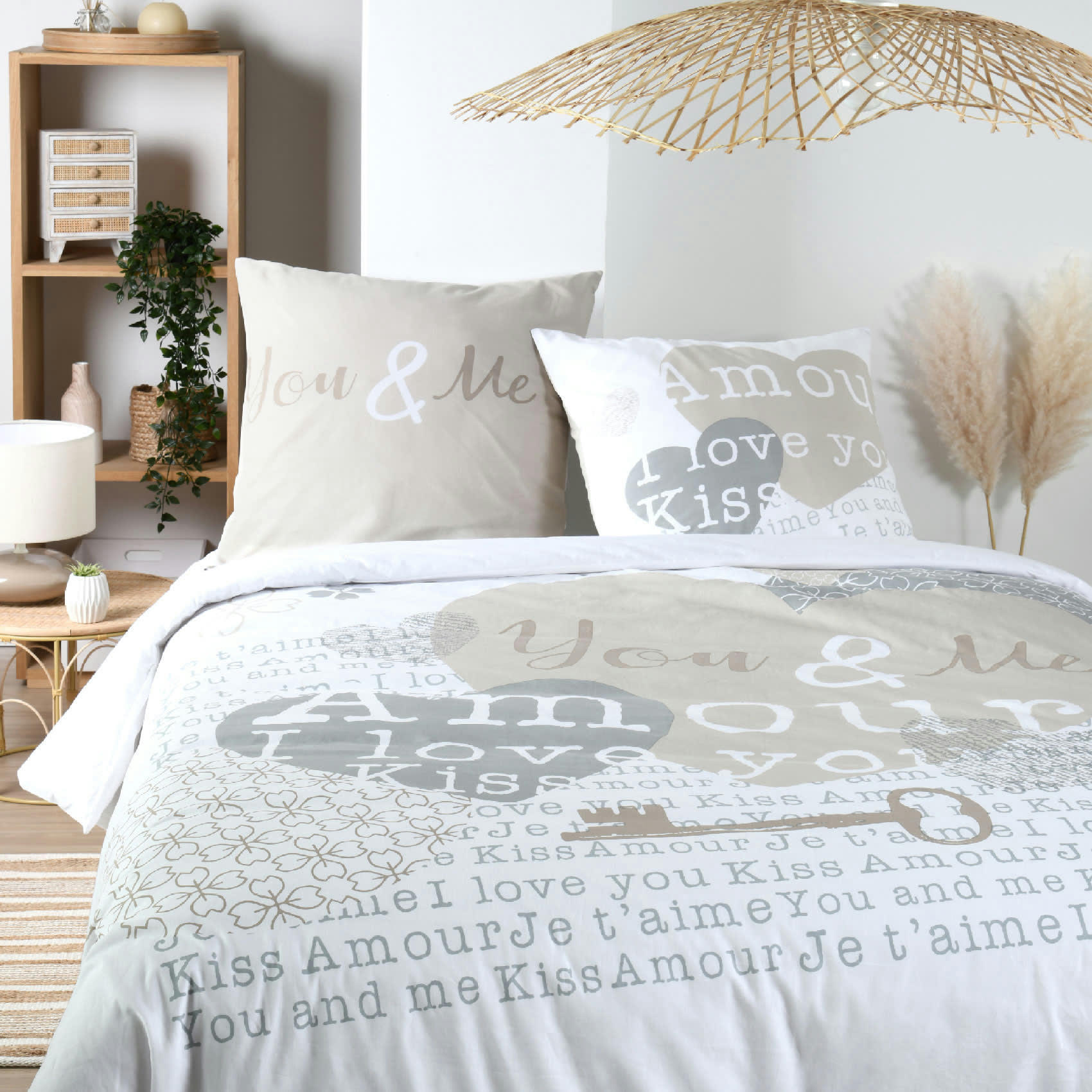 - Parure de couette au style romantique coton naturel 240 x 220 cm