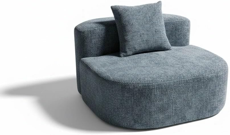 Modern Minimalist Ocean Blue Round Accent Chair, Oversized Single Compression Lounge Sofa with Pillow