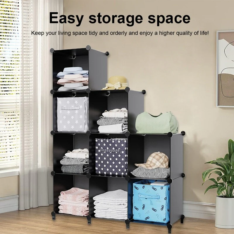 9 Cube Stackable Shoe Rack Organizer DIY Plastic Shoe Storage Cabinet for Closet & Entryway Black - N/A