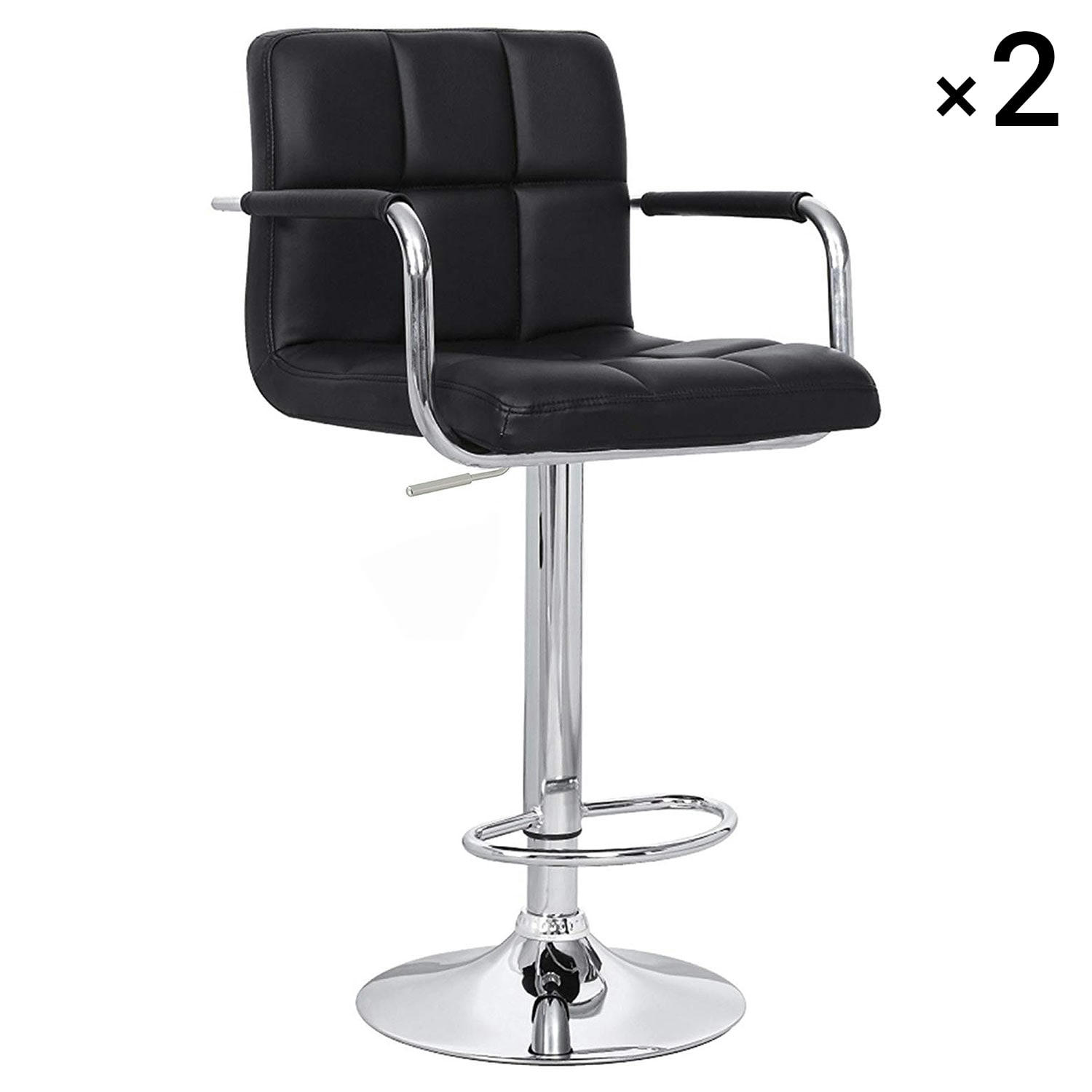 MIKE - Lot de 2 tabourets de bar avec accoudoirs simili cuir noir