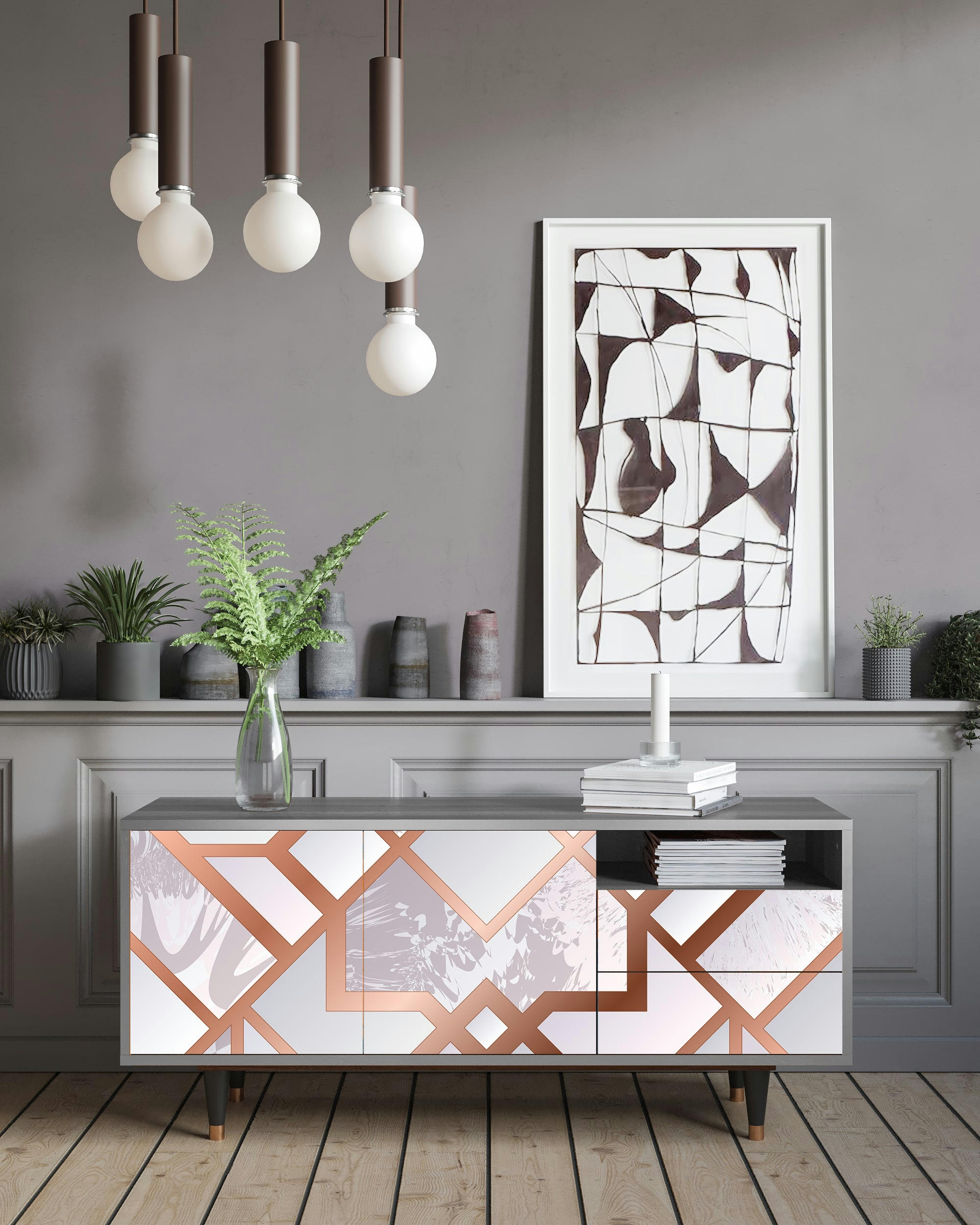 PASTEL FAIRYTALE - Meuble TV  rose clair 2 tiroirs et 2 portes L 125 cm