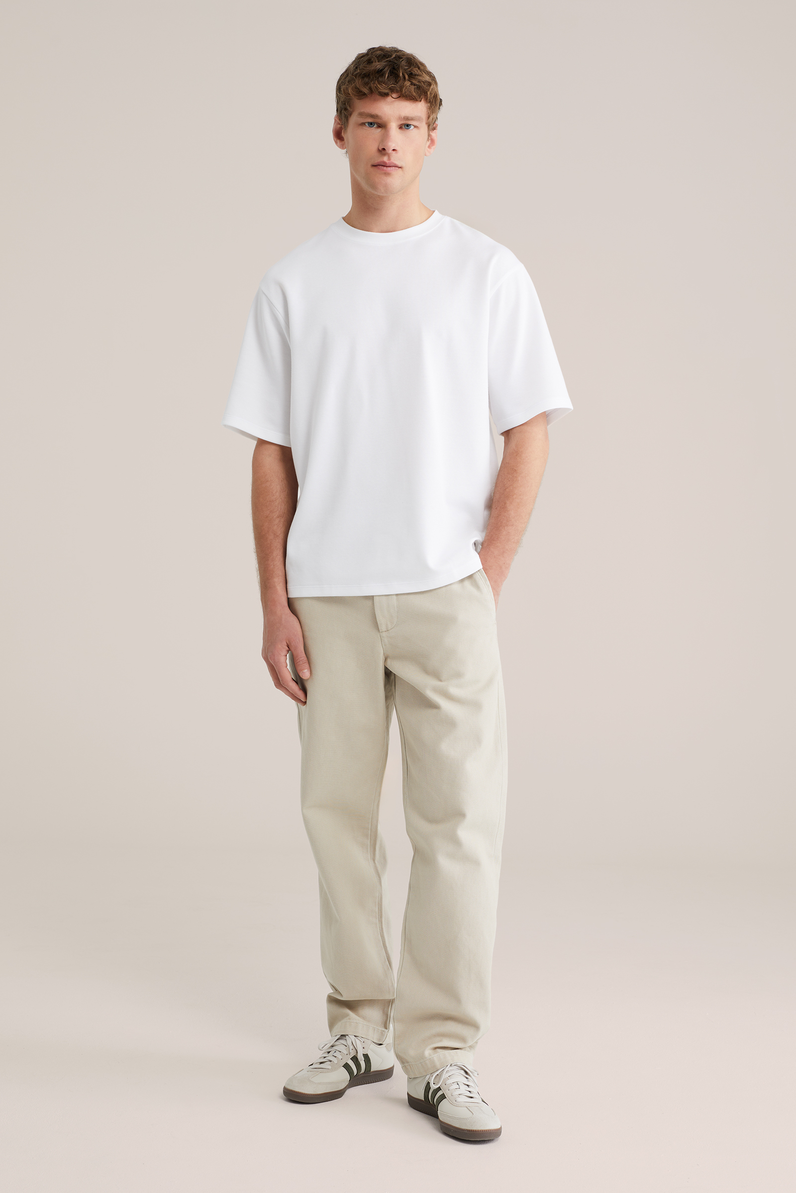 Heren regular fit casual chino met structuur en klepzakken