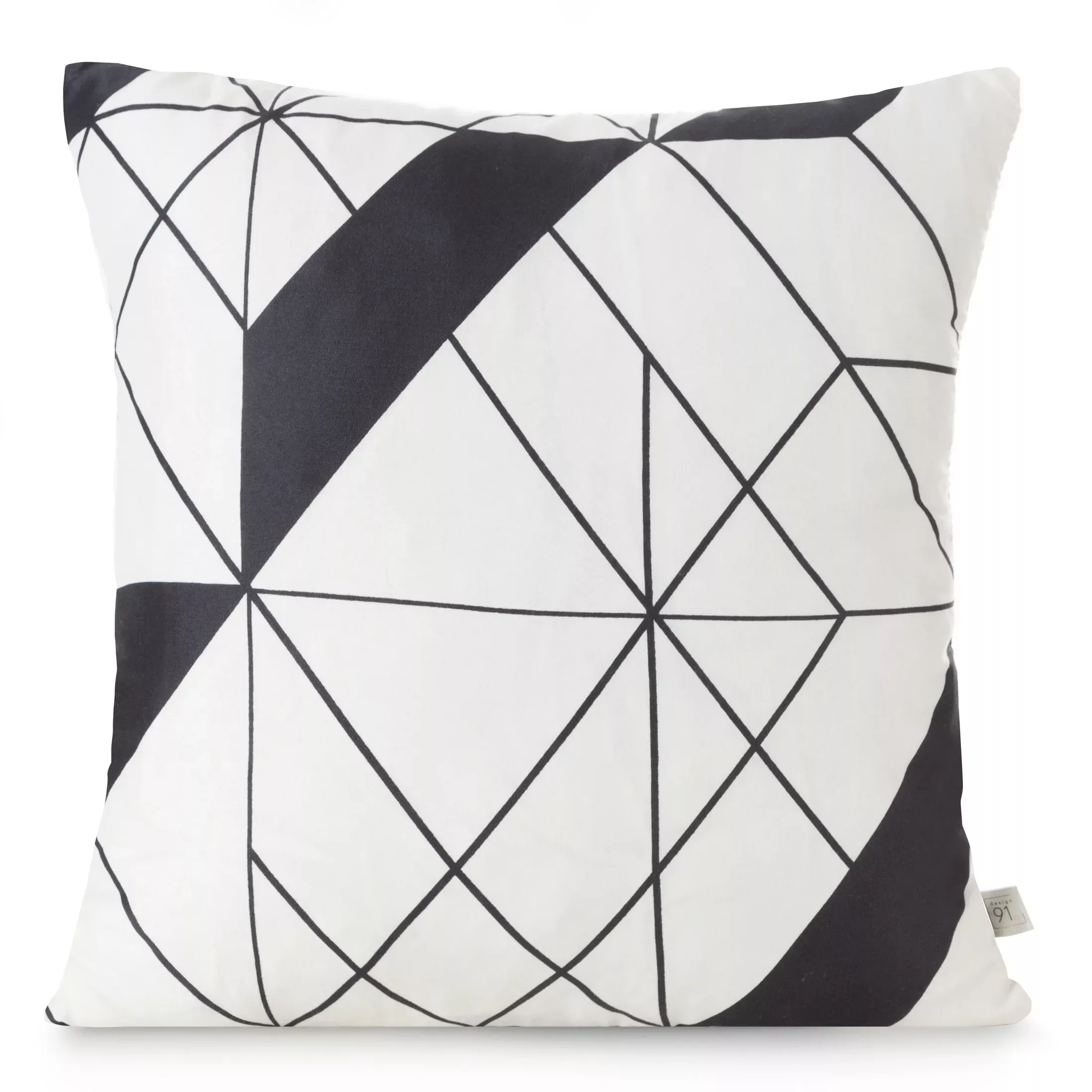Poszewka na poduszkę 40x40 cm z mikrofibry beżowo, czarna z nadrukiem geometrycznym GEO 01 DESIGN 91
