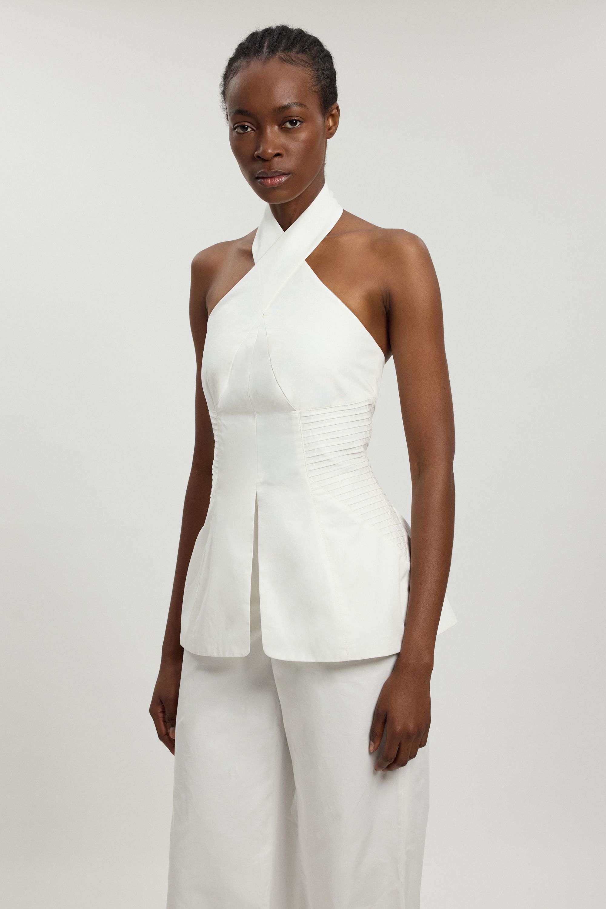 KarenMillen Tailored Cotton Sateen Halter Jumpsuit