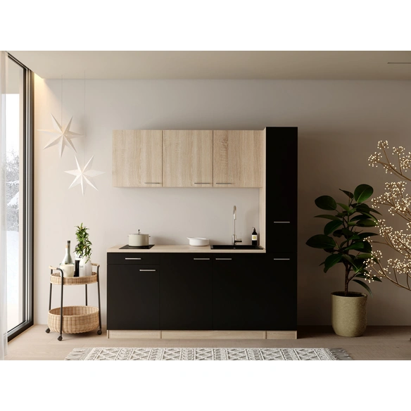 Küchenzeile, »Ingrid«, LxBxH: 180x60x200 cm, schwarz glänzend