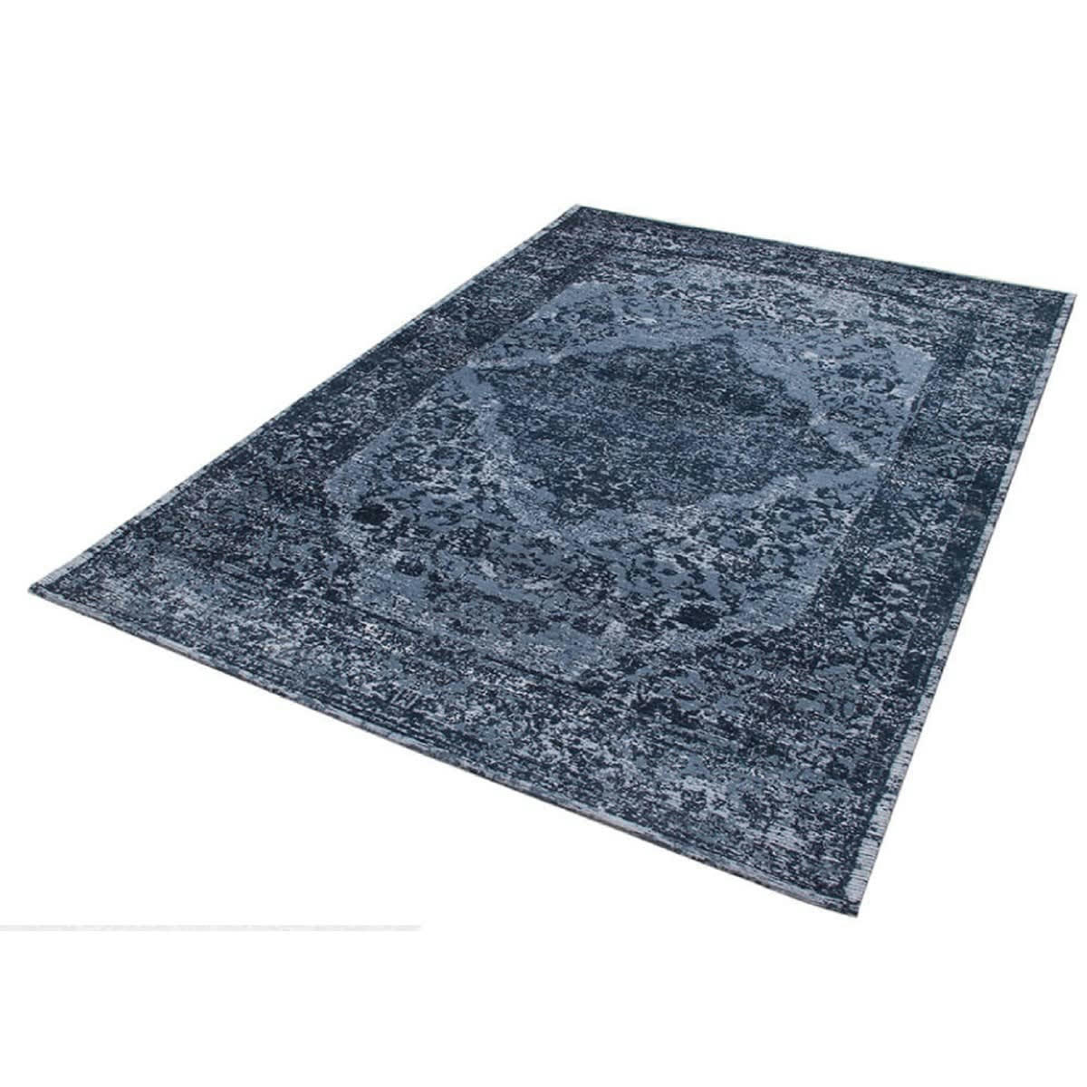 ARGELLA - Tapis de salon en coton bleu 140x200 cm