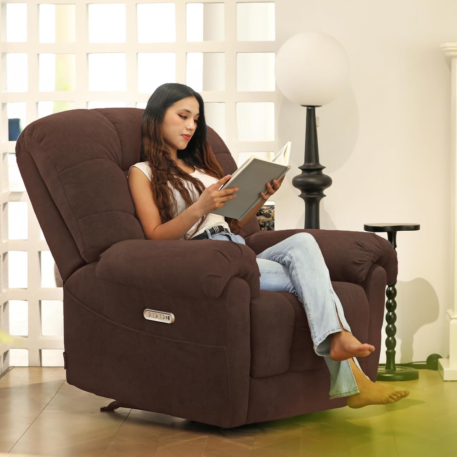 EONIX Mordern Massage Rocker Recliner Chair, Dual Motor Power Rocking Recliners for Small Spaces, Lazy Boy Recliner Chair with Heat and Massage for Living Room, Bedroom, Study, Coffee