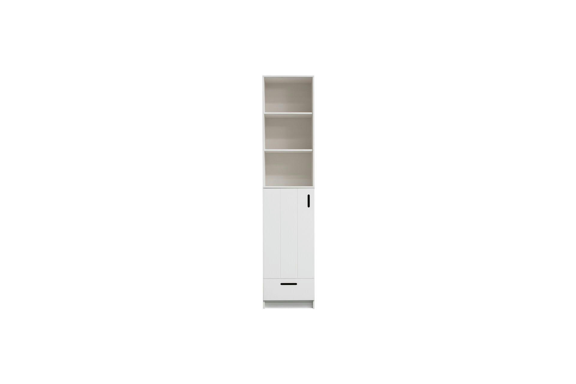 PURE - Armoire 1 portes 3 étagères et 1 tiroir en bois balnc