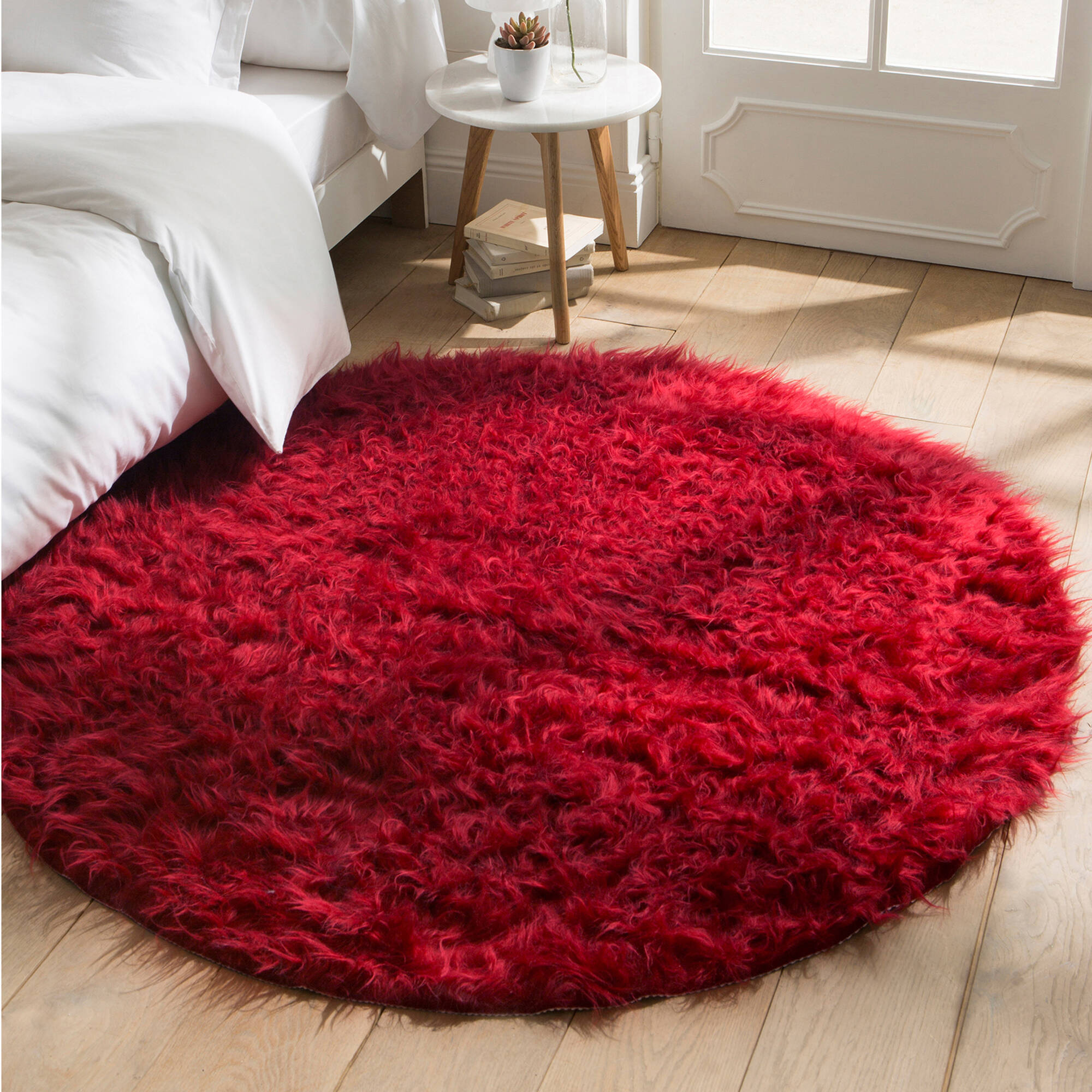 Tapis rond poils longs