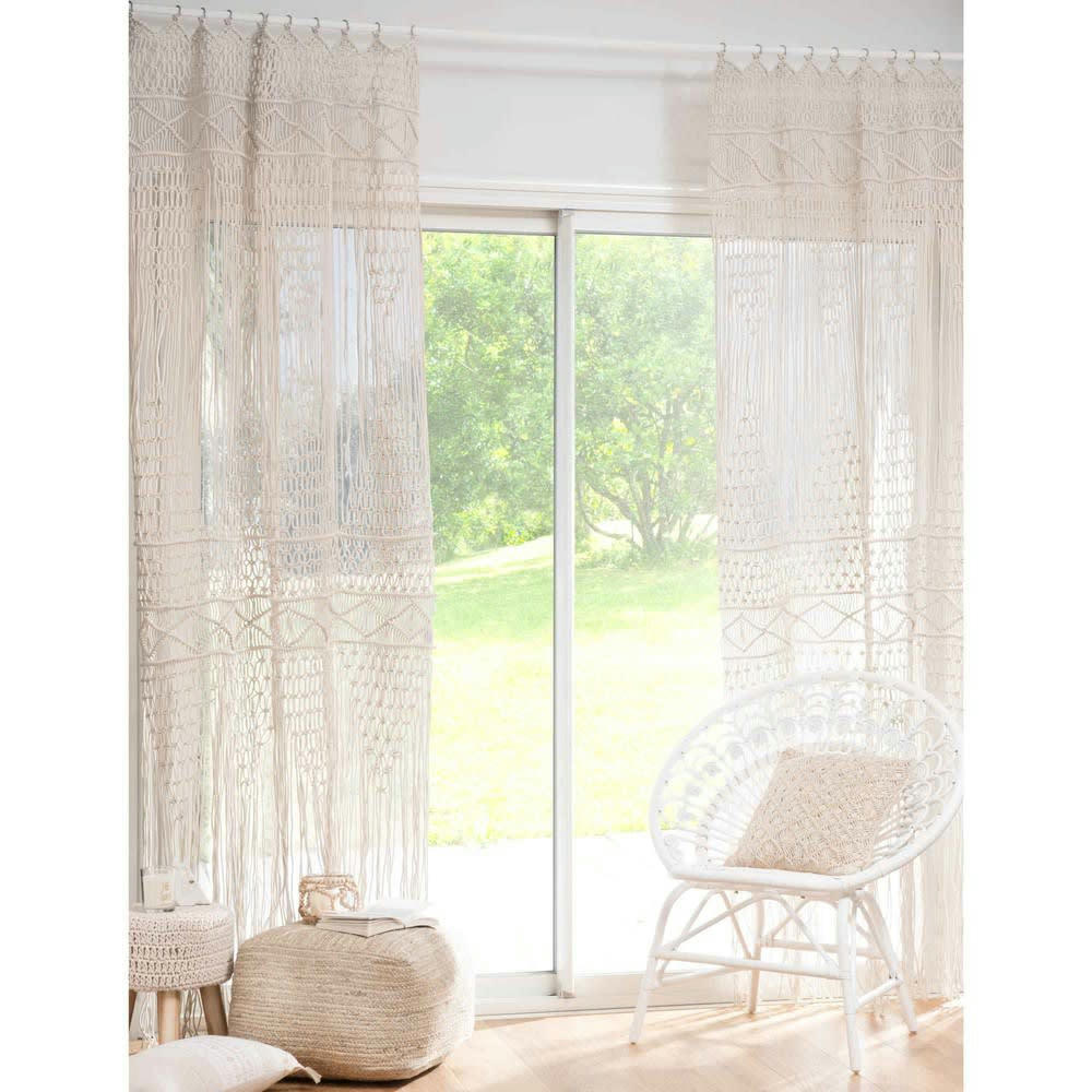 Macrama - Rideau macramé en coton écru à l'unité 105x250