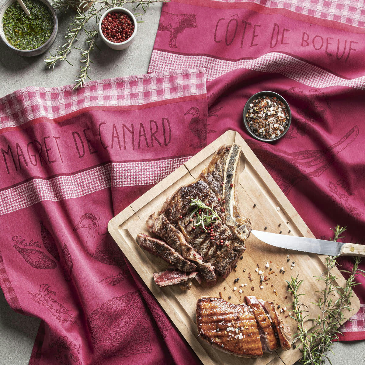 MAGRET DE CANARD - Torchon en jacquard de coton prune 50x75