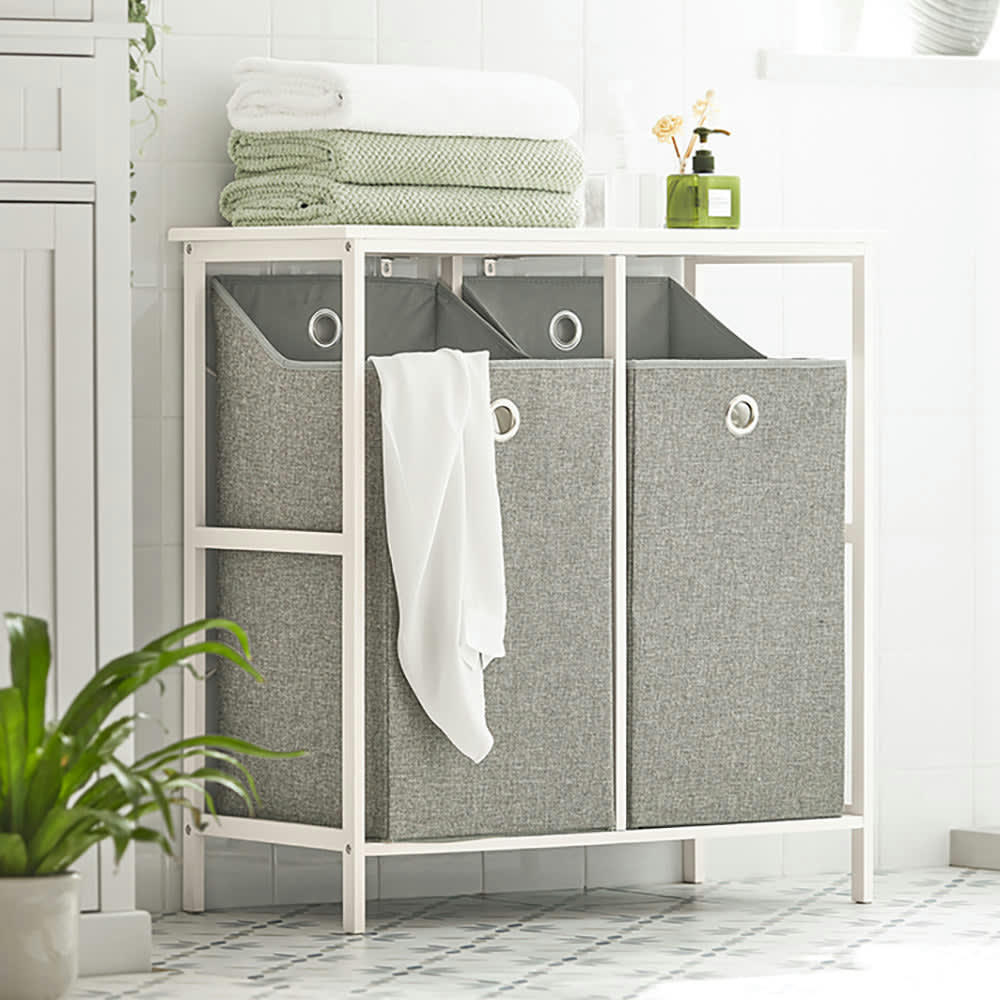 - Meuble panier à linge en métal blanc