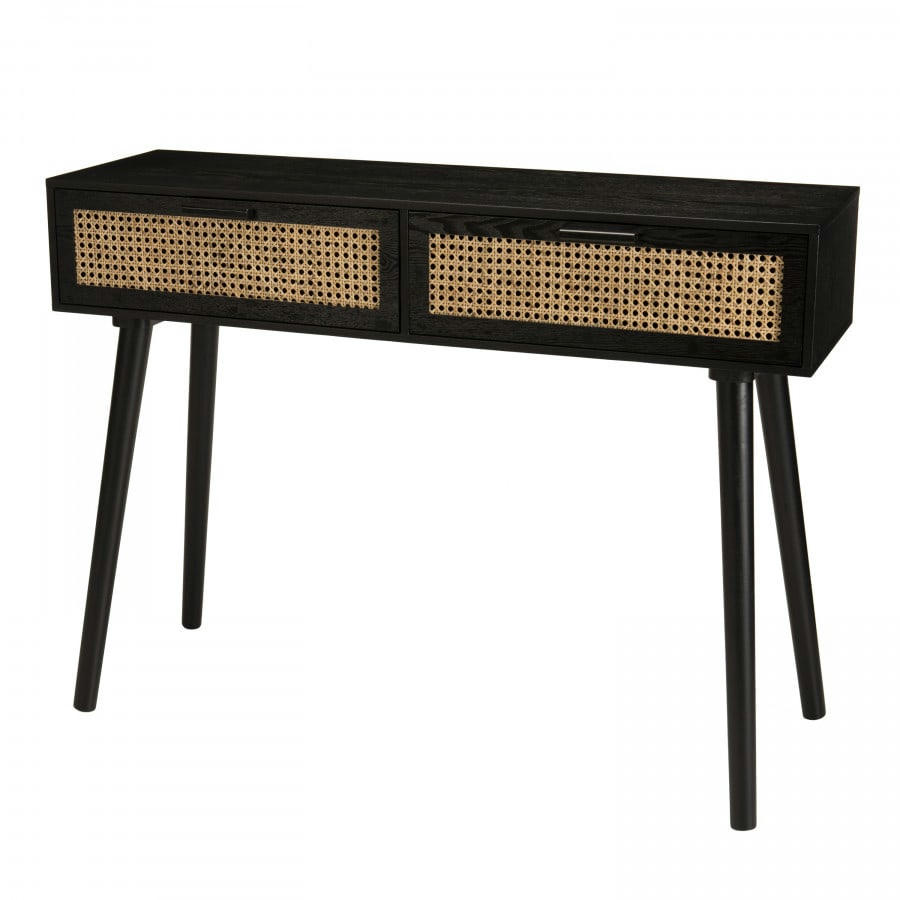 EMILIO - Console 2 tiroirs cannage noir