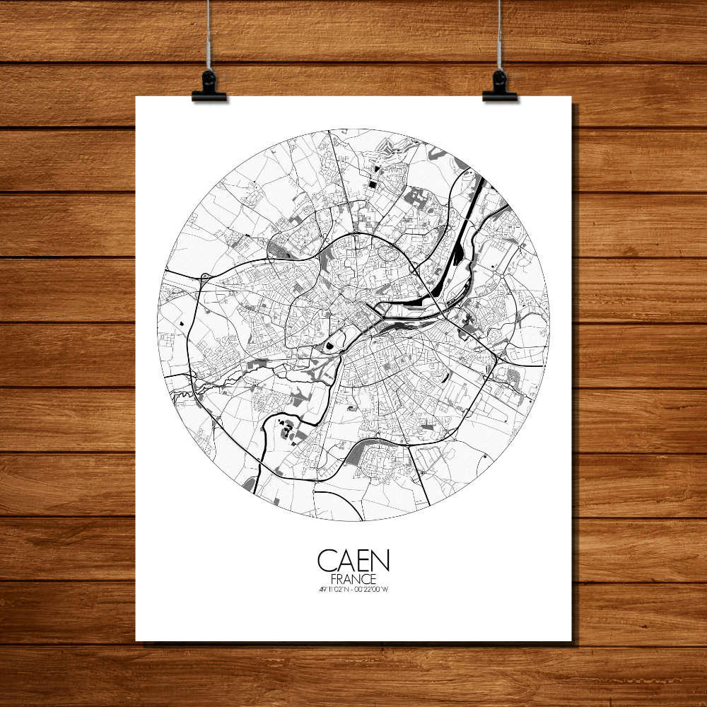 - Affiche Caen Carte ronde 40x50