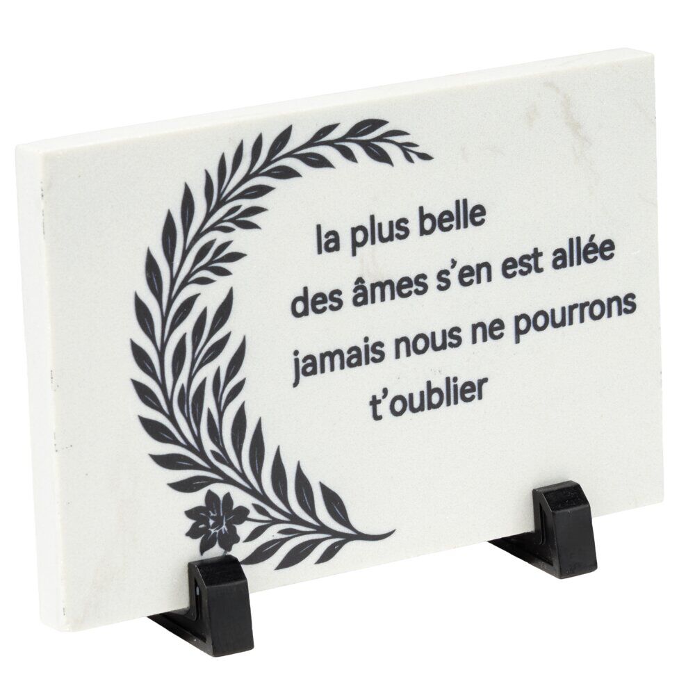 Plaque funéraire inscription et déco branche granit et pied métal 18x8,5xH12,5cm