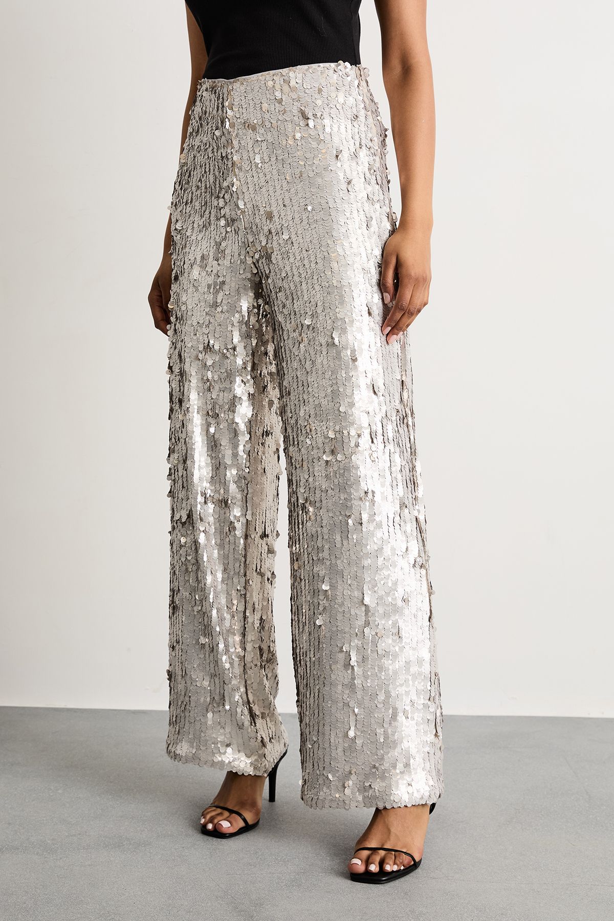 Warehouse Premium Matte Sequin Skinny Straight Trouser