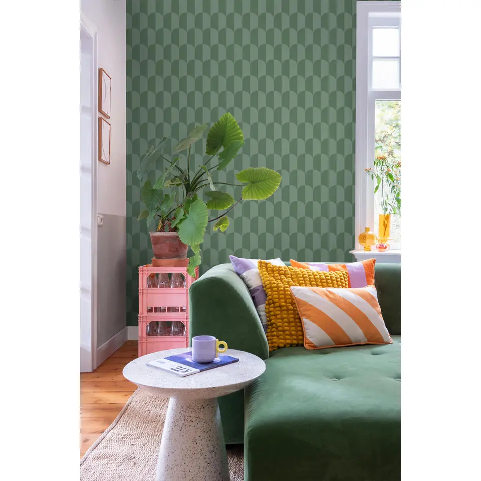 ESTAhome behang art deco bogen vergrijsd groen - 53 cm x 10.05 m