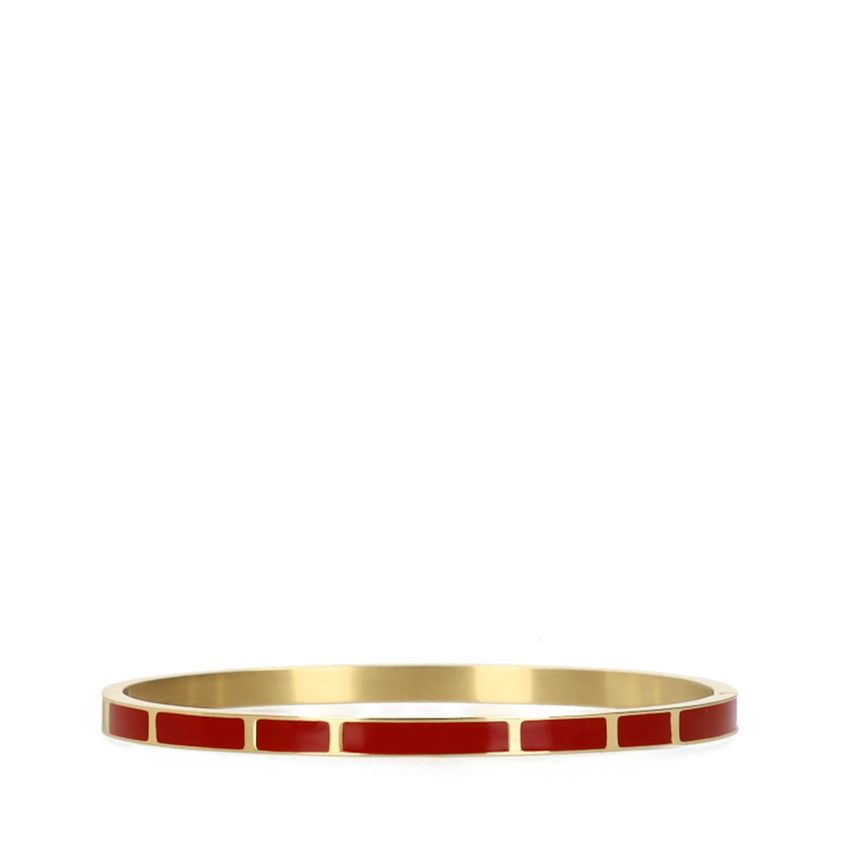 Manfield Gouden stalen armband met bordeaux rode details
