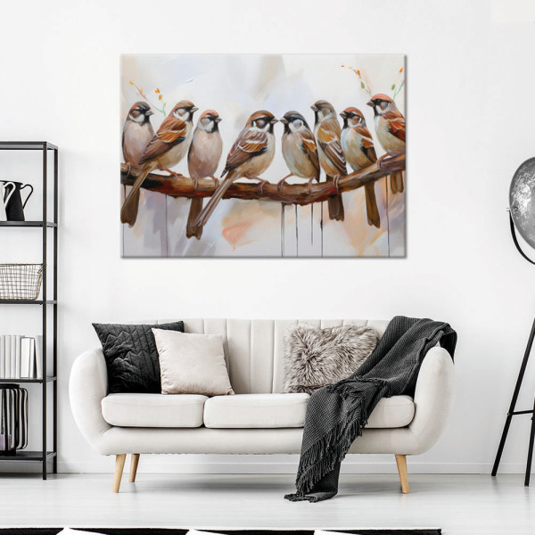 Feeby Obraz na płótnie, Ptaki Na Gałęzi Brązowy 60x40