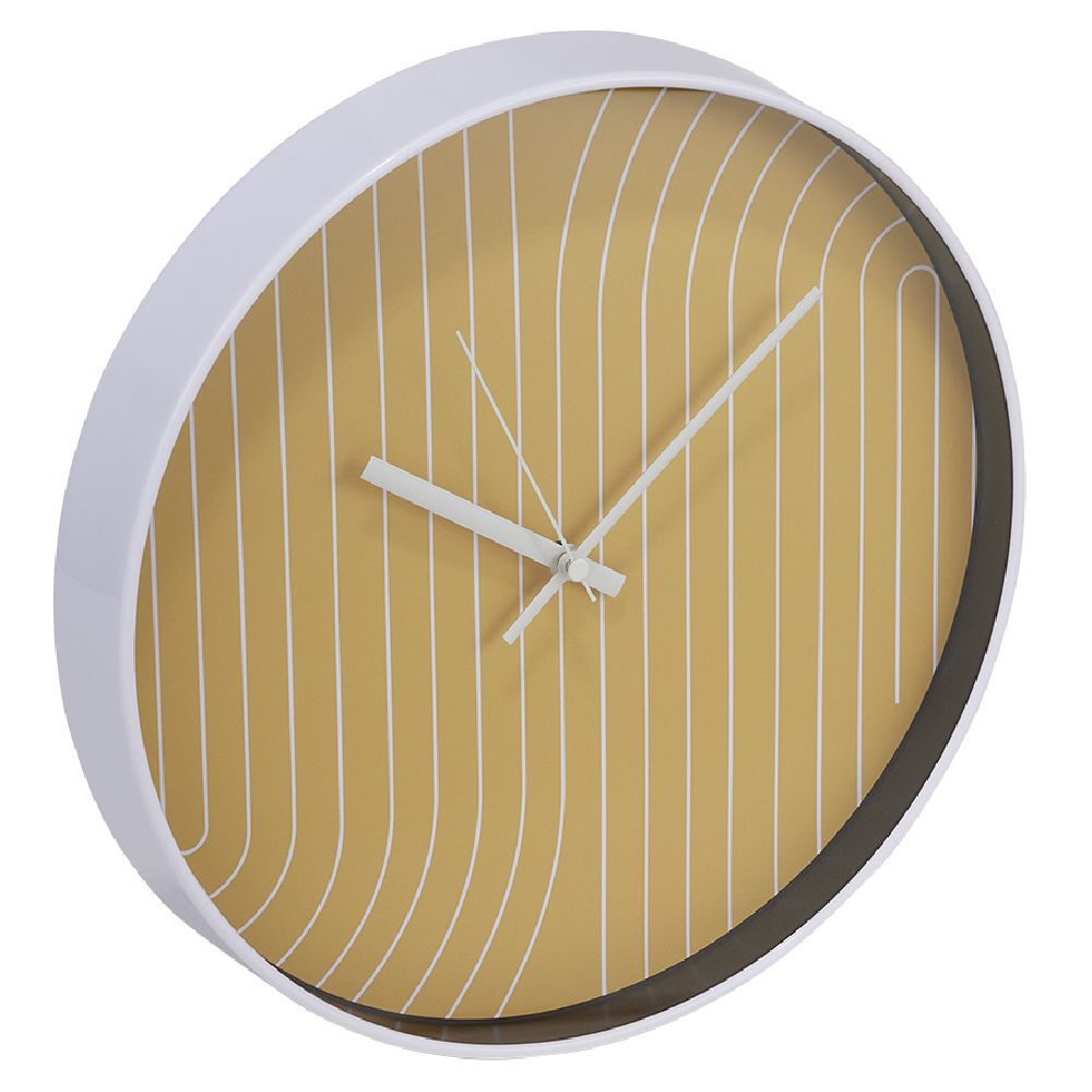 Horloge ronde fond rayure orange et blanche - Ø30x4cm