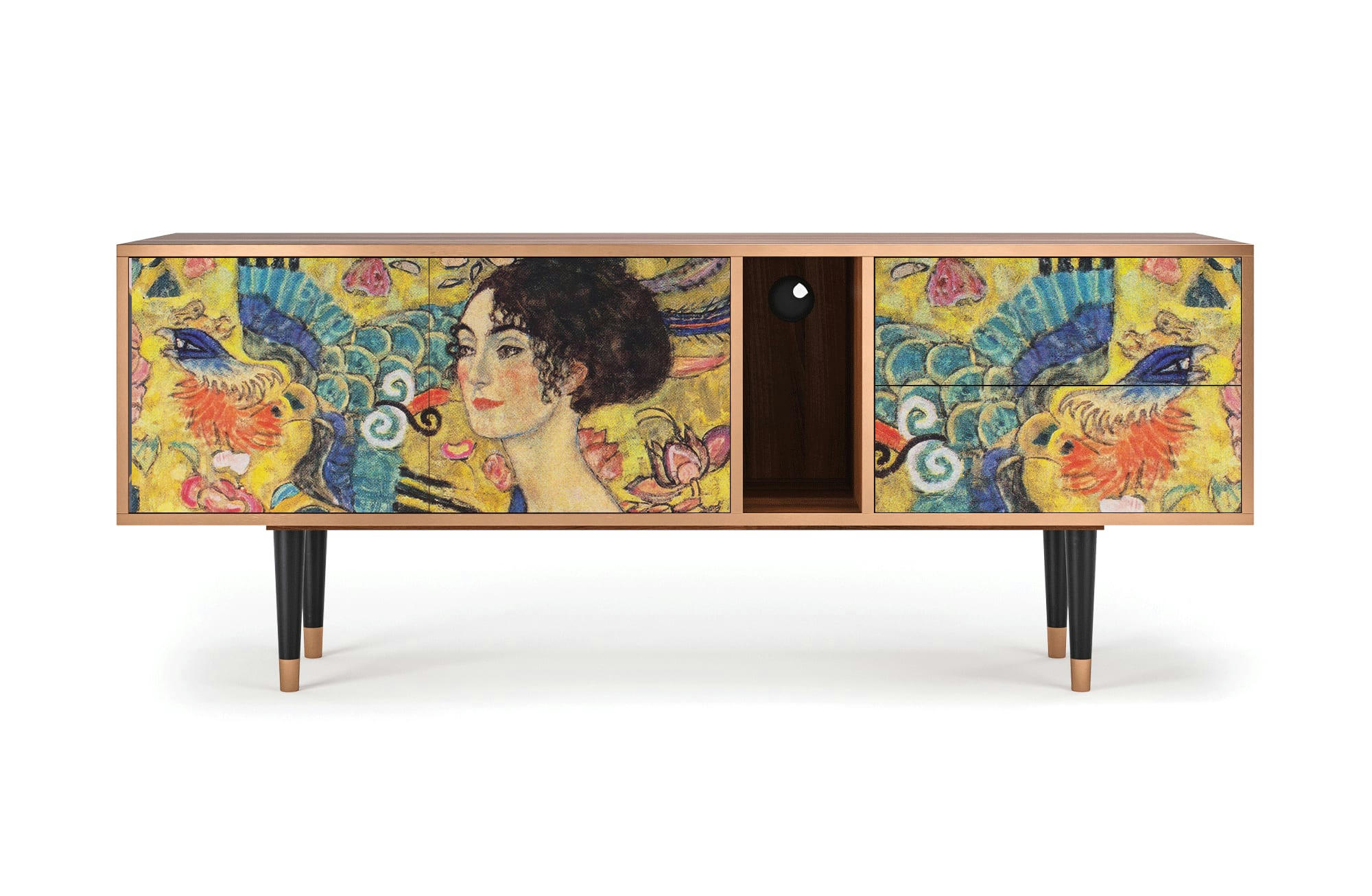 LADY WITH FAN BY GUSTAV KLIMT - Meuble TV  jaune 2 tiroirs et 2 portes L 170 cm