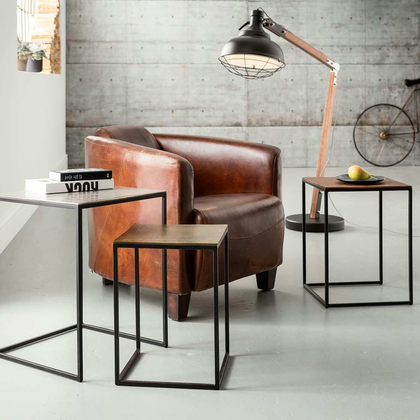 LOFT SQUARE - 3 tables d'appoint en aluminium doré, argenté, cuivré et acier