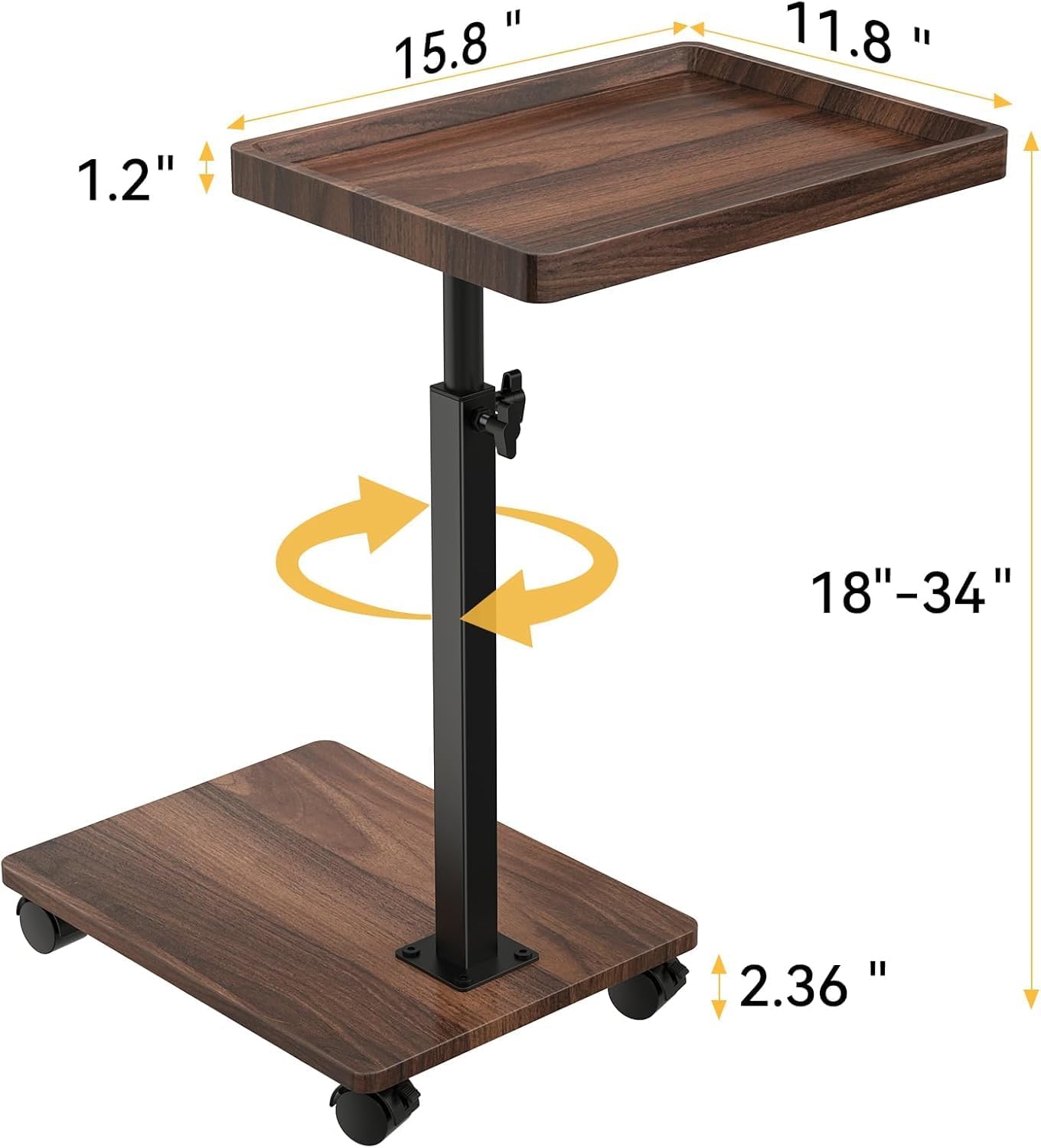 C Table End Table Adjustable Height, 360°Swivel TV Tray Table for Small Spaces, Couch Tables That slide under, C Shaped Side Tables living room and bedroom for Sofa, Bed,Chair, Snack (2, Walnut Brown)